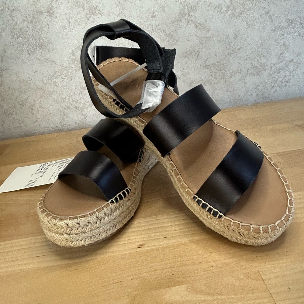 The Drop Black Espadrille Wedge Sandals Size 9 Strappy Platform